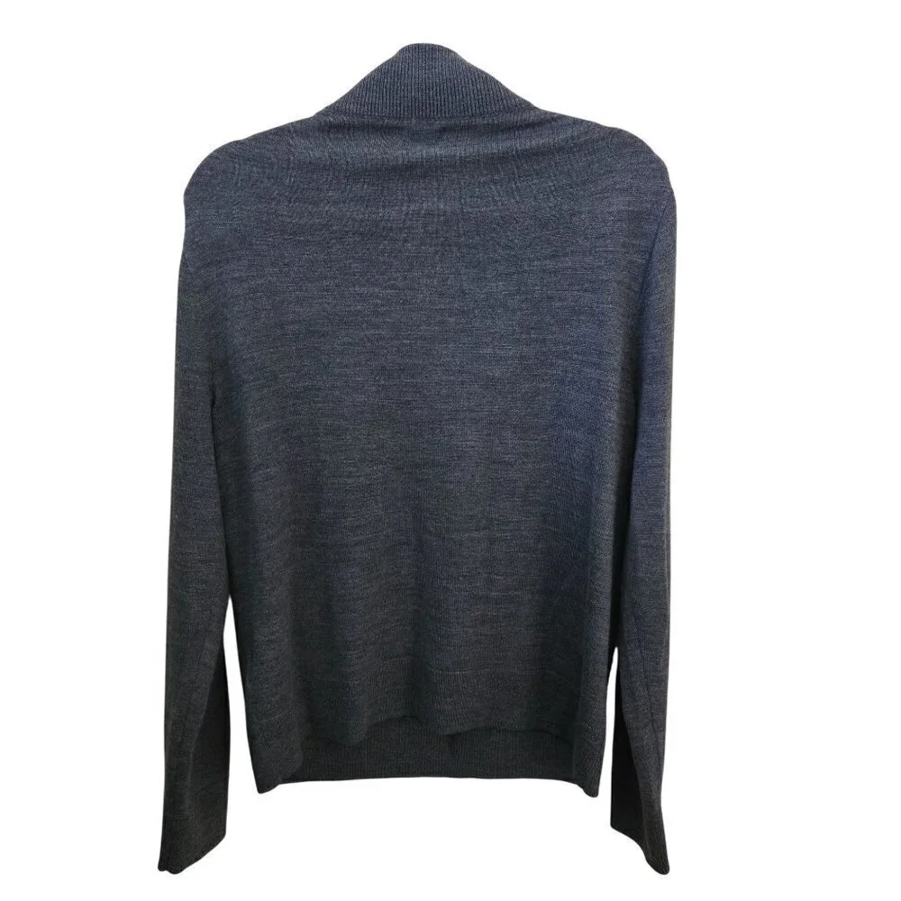 J. Crew Marled Blue Gray Merino Wool Blend 1/2 Zip Mock Neck Sweater Size M